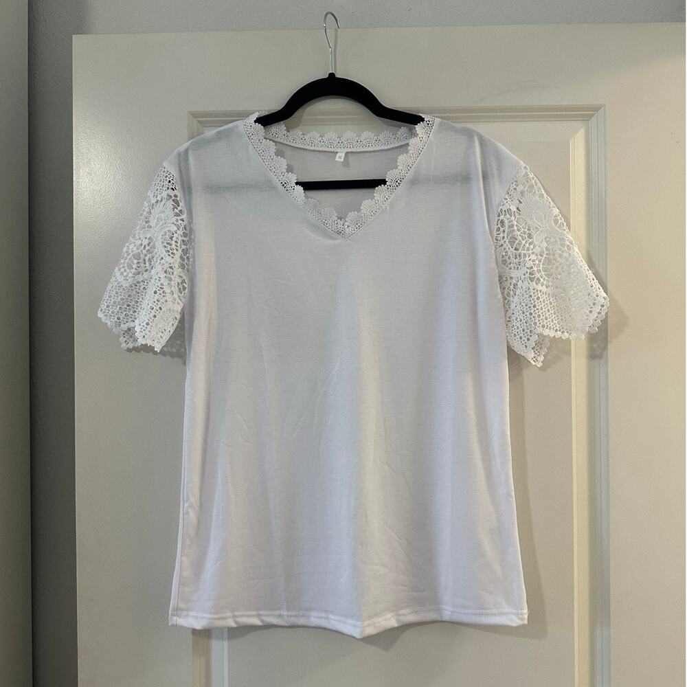 White Lace Sleeve T-Shirt